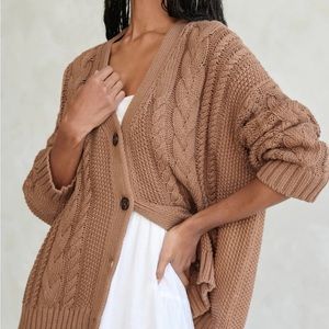Jenni Kayne Cotton Cable Cardigan in Dark Camel - XL Excellent condition.
